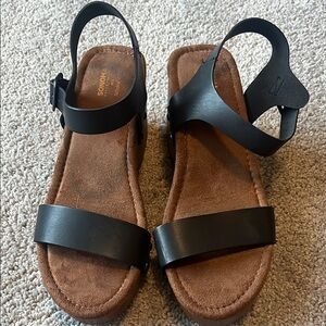 Black Leather Sandals with Brown Sole
